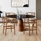 LUE BONA Solid Wood Wishbone Dining Chair Set of 6, Mid Century Modern Y-Shaped Backrest Dining Room Chairs, Fully Assembled Handwoven Seat, Light Brown