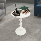End Table, Vintage Metal Side Table, 15.7 x 20.5 Inch Sofa Round Side Table Nightstand Decorative Small Accent Pedestal Table for Living Rooms, Bedroom, Bars, Office, Corners (White)