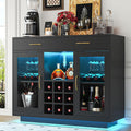 knoworld Wine Bar Cabinet with LED Lights, Coffee Bar Cabinet with Wine and Glass Rack, Black Bar Cabinet Liquor Cabinet, Kitchen Buffet Sideboard with Storage for Living Room, Dining Room