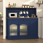 ARTPOWER Farmhosue Coffee Bar Cabinet with Hutch - 48” Modern Buffet Cabinet with Drawer Storage and Glass Doors,Wine Bar Table with Adjustable Shelves for Living Dining Room,Blue