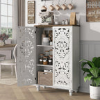 Accent Cabinet with Doors, 47" Tall Buffet Cabinet with Solid Wood Legs, Freestanding Sideboard for Living Room, Entryway, Dining Room, Bedroom, White