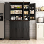 Hlivelood 71" Tall Kitchen Pantry,Farmhouse Storage Cabinet with Barn Doors,Organizer,Rustic Wood Cupboard,Farmhouse Pantry Cabinet for Kitchen,Dining Room,Living Room(Black)