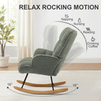 Rocking Chair Nursery Teddy Upholstered Glider Rocker Rocking Accent Chair Padded Seat with High Backrest Comfy Armchair Side Chair for Living Room Bedroom (Sagegreen Teddy)