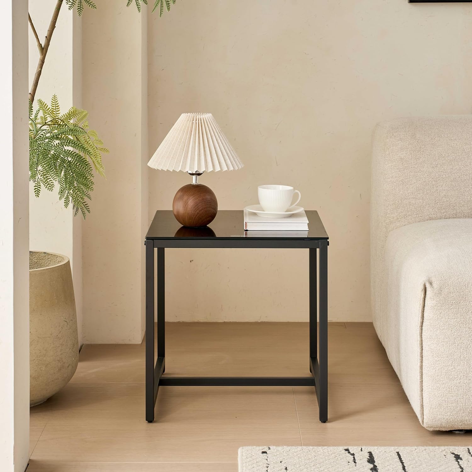 Modern Glass Side Table with Metal Legs - Multipurpose Small Tea Table for Living Room, Bedroom, Office, Outdoor Use - Waterproof & Durable Tempered Glass Top