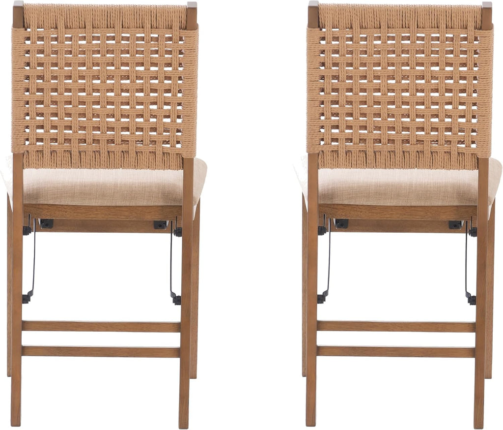 Linon Bennett Natural Folding Chair with Woven Rope Back and Linen Upholstered Seat Set of 2