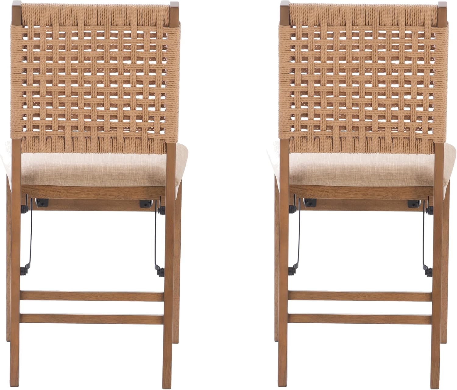 Linon Bennett Natural Folding Chair with Woven Rope Back and Linen Upholstered Seat Set of 2