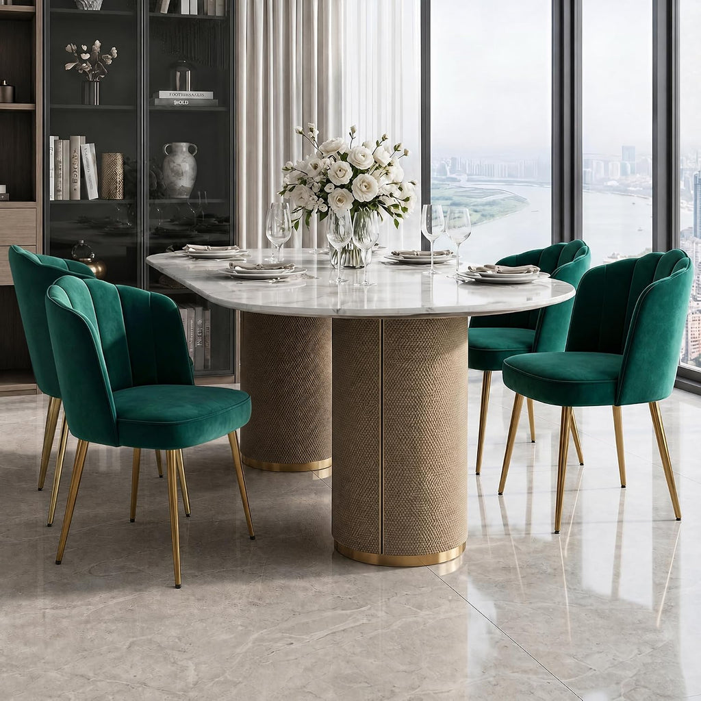 VECELO Velvet Dining Chairs Set of 4, Modern Upholstered Kitchen Chairs with Thick Cushions, Curved Padded Backrest and Metal Legs, for Kitchen, Dining Room, Living Room, Green