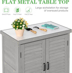 Outdoor Potting Bench with Storage Cabinet and Metal Top, Wood Workstation for Outdoor Patio, Garden (Light Grey, 31x17x36‘’)