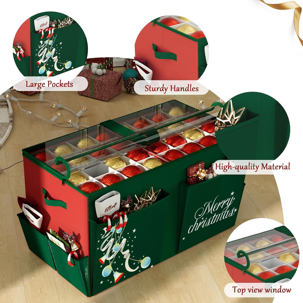 homyfort Christmas Ornament Storage Box, Large Compartment Ornament Organizer Boxes Containers with Dividers for 128 Xmas Holiday Christmas Tree Ornament Storage