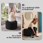 BSHOMGI Round Coffee Table Ottoman for Corduroy Cloud Sectional Couches in a Box Memory Foam Compressed Pouf Footstool Rest for Living Room, Bedroom, Makeup Room No Assembly Require(Black, 27.6")