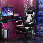 Big and Tall Gaming Chair for Adults, 330lbs Heavy Duty Computer Chair with Footrest, Video Game Chair, Massage Lumbar Support, Wide Seat High Back Reclining Desk Chair, White