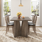70.9'' Rectangular Dining Table for 6-8, Farmhouse Wooden Thickened Long Desk with Sturdy Frame and v Leg, Rectangular Kitchen Table for Dining Room, Kitchen, Living Room, Office, Grey