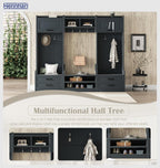 4-in-1 Detachable Entryway Hall Tree with Shoe Storage Bench, Mudroom Coat Rack with Drawers, Open Shelves and Hooks, Entryway Storage Cabinet for Hallway, Foyer (Antique Blue)