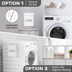 Calindiana Modern Farmhouse Metal Magnetic Lint Bin with Lid and Laundry Room Organization and Storage Wall Mount Space Saving Washer and Dryer Trash Can (White (LINT Brush Set))