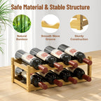 Nuovoware Bamboo Wine Rack, 2-Tier 8 Bottles Stackable Wine Rack with Wavy Groove, Sturdy Freestanding Countertop Shelf for Kitchen Pantry Dining Room Basement Bar Cellar, Wood Color