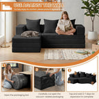 65" Boneless Couch,Convertible Sleeper Sofa Bed, Modular Sectional Sofa, Modern Tri-Folding Cloud Couch with L-Shape Chaise, Corduroy Futon Couches for Living Room Small Spaces Apartment,No Assembly