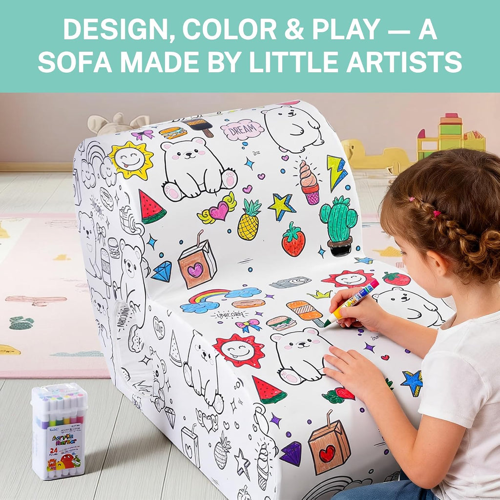 Graffiti Kids Couch Sofa，DIY Colorful Artistic Design, Ultra-Soft Comfort for Toddler Chair, Cute Graffiti Pattern Sofa for Girls and Boys, Comfy Toddlers Chairs for Bedrooms Living Rooms