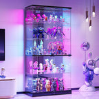 67" Glass Display Cabinet with RGB Lights for Collectibles, Dual Lockable 5-Tier Curio Cabinet with Glass Doors, Lighted Display Case with Motion Sensor for Action Figures/Models/Trophy, Black