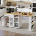 LYNCOHOME 71.1" Rolling Kitchen Island with 360° Rotating Tabletop, Mobile Lockable Wheels & Adjustable Shelves, Multifunctional Storage Cart for Kitchen & Dining（White）