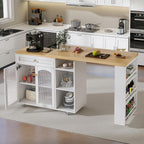 LYNCOHOME 71.1" Rolling Kitchen Island with 360° Rotating Tabletop, Mobile Lockable Wheels & Adjustable Shelves, Multifunctional Storage Cart for Kitchen & Dining（White）