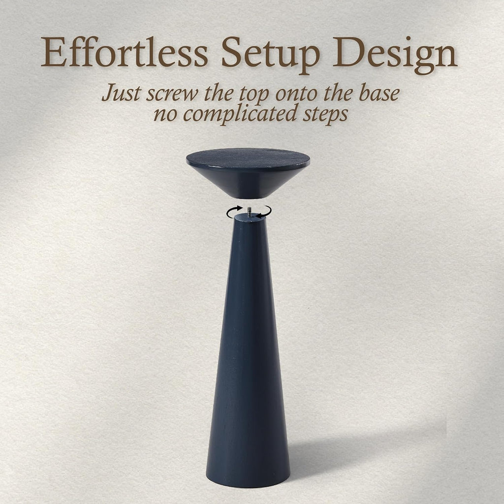 COZAYH Farmhouse Tall Pedestal End Table Small Solid Wood Martini Table Plant Stand Modern Round Drink Table for Small Space Living Room, Dark Blue