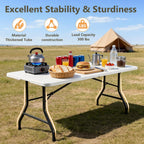 6FT Folding Table 2 Pack, Heavy Duty Fold in Half Plastic Tables with Carry Handle, Portable Indoor Outdoor Utility Table for Party, Picnic, Camping, Banquet, Wedding, RV Travel