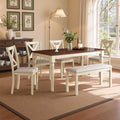 LUXOAK 60" Solid Wood Dining Table Set for 6, Farmhouse Kitchen Table with 4 Upholstered Chairs & Bench, 6-Piece Dining Room & Living Room Furniture, Cream White