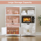 VECELO Kitchen Pantry Cabinet with Charging Station, Freestanding 2-Tier Storage Cupboard, Extra Tall & Wide Microwave Shelf, Farmhouse Style with Drawer, White