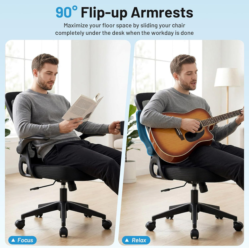Office Chair Ergonomic Desk Chair with Adjustable Lumbar Support, High Back Breathable Mesh Chair with 120° Tilt Function & Flip-Up Armrests, Swivel Comfy Task Computer Chair for Work, Study