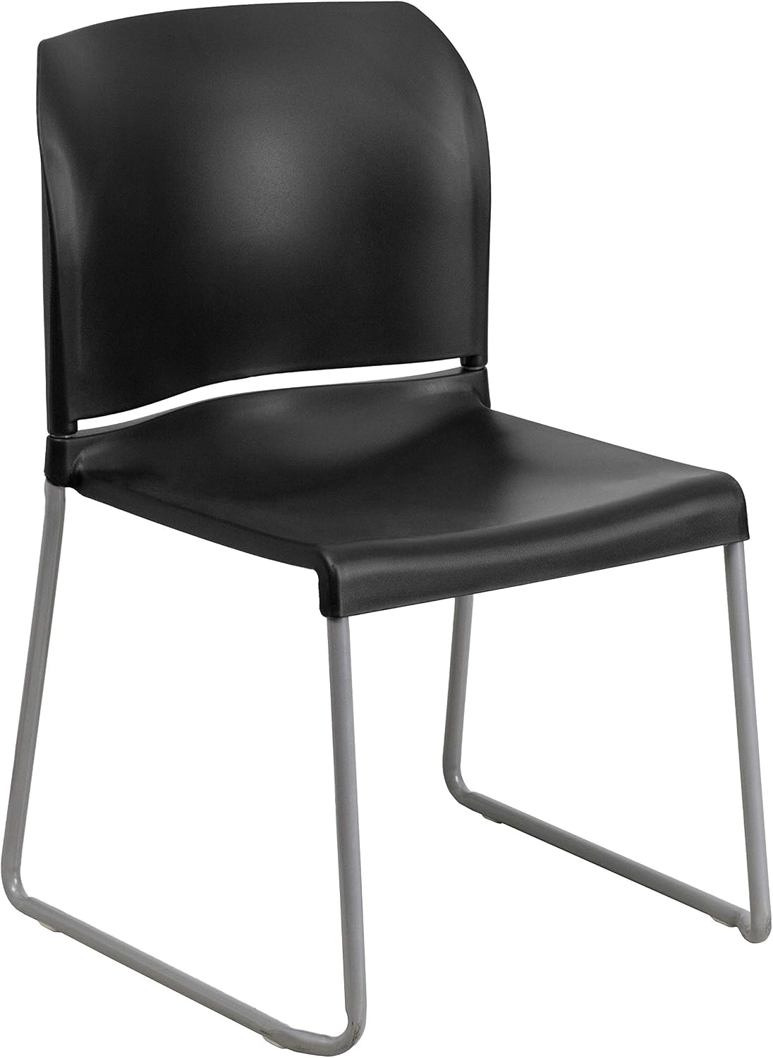 EMMA + OLIVER Home and Office Guest Chair Black Full Back Contoured Sled Base Stack Chair