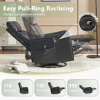 cinkehome Heated Massage Swivel Rocker Recliner Chair for Nursery - Small Space Reclining Chair with Lumbar Support, 360° Swivel & Gentle Rocking, Ergonomic High Back Faux Leather Black