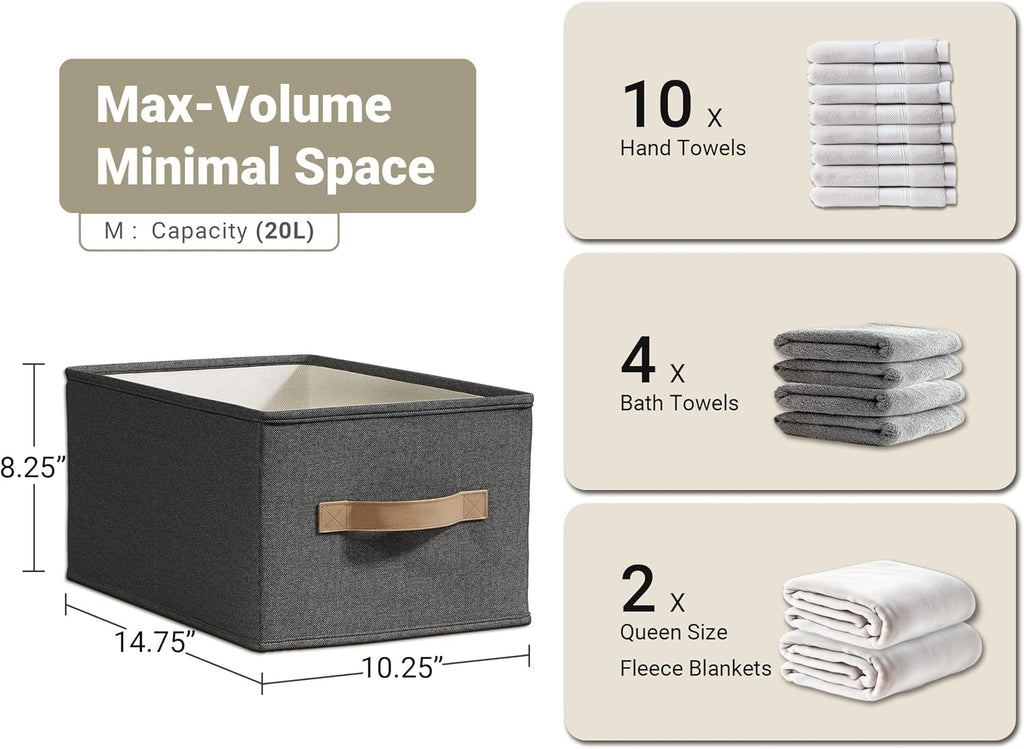 LayerSpace 3 Pack Fabric Storage Bins for Shelves | 14¾" L*10¼" W*8¼" H Closet Storage Bins | Collapsible Closet Organizers for Clothes | Linen Clothes Bins | Black