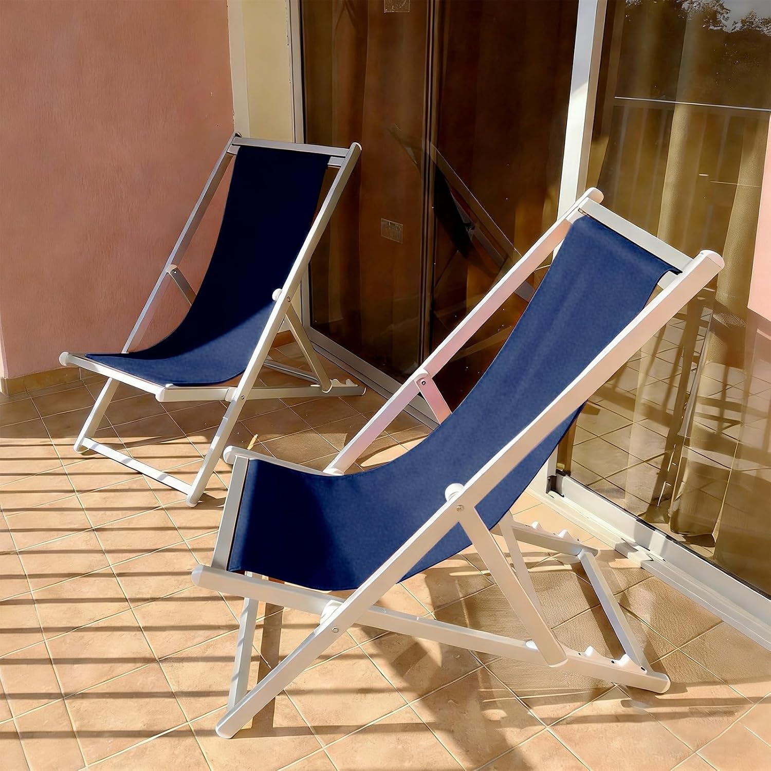 M METERXITY Beach Sling Chair Replacement Canvas, 16x44.5 Inch Folding Lounge Chair Fabric for Beach/Sunbathing/Courtyard/Garden, Outdoor Furniture Cloth [Dark Blue, Only Replacement]