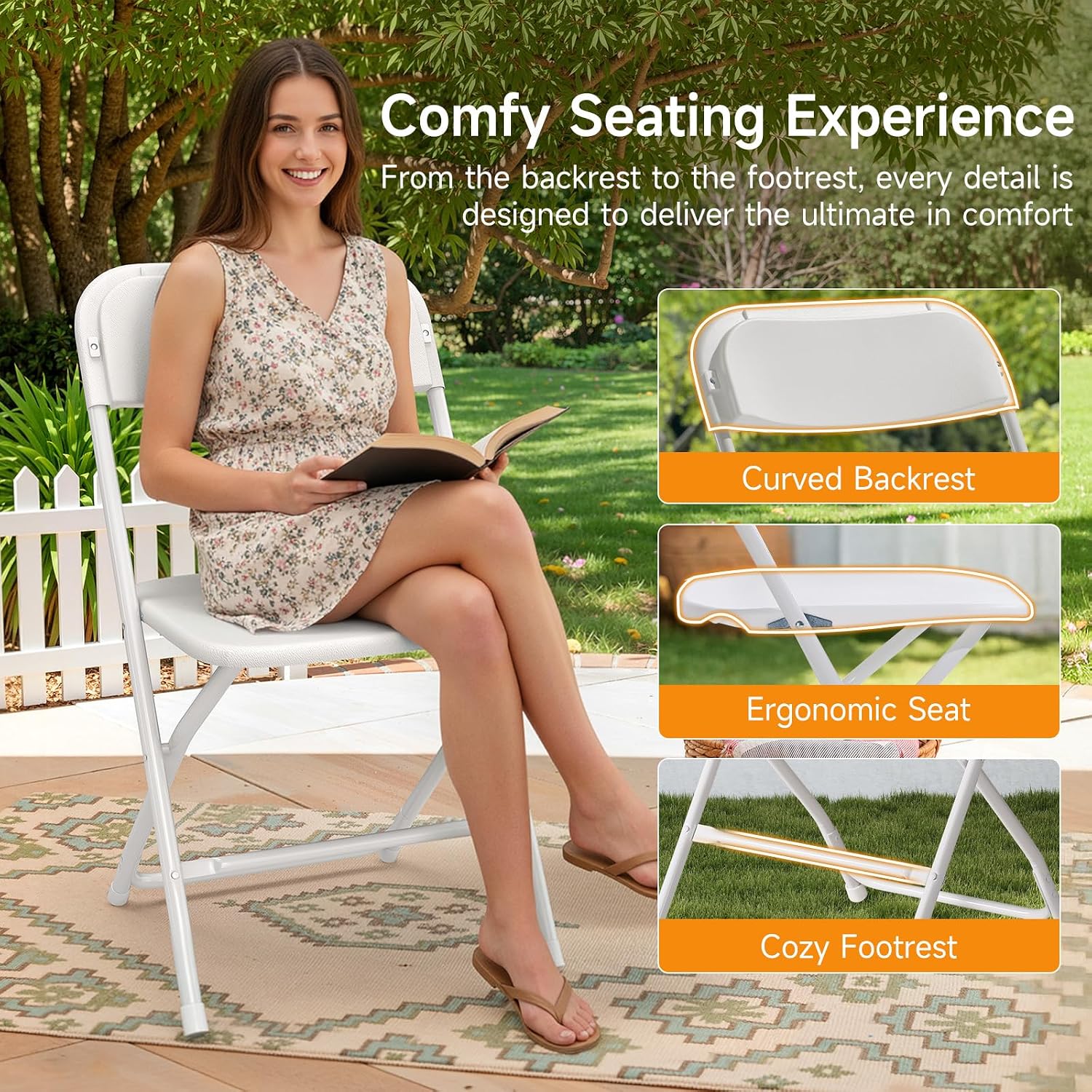 ONBRILL Folding Chairs 4 Pack, 550LBS Capacity Heavy Duty Plastic Folding Chairs with Reinforced Steel Frame, Portable Commercial Chair for Indoor and Outdoor, Wedding, Party, Office, White