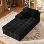 67" Sofa Bed, Boneless Chaise Lounge Chair, Plush Corduroy Upholstered Sofa Couch Bed with Pillows, Lazy Chair for Living Room Bedroom Guest Room (Black, Left Facing Chaise)