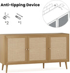 Farini 59.1" Buffet Cabinet with 3 Rattan Doors,Kitchen Sideboard for Dining Room, Hallway & Living Room, Coffee Bar Storage Console Table,Natural