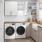 Furnaza 60" W Laundry Room Wall Cabinet with Shutter Style Doors, Wall Mounted Storage Cabinet with Adjustable Shelf, Upper Storage for Laundry Room, Bathroom, Kitchen,White