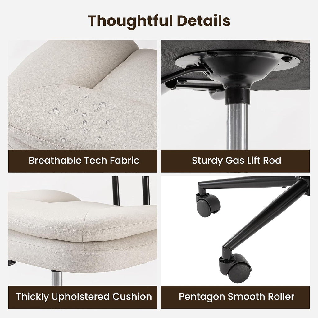 COSIEST Cross Legged Office Chair with Wheels, Ergonomic Kneeling Chair for Adults, Criss Cross Chair with Wide Seat, 360° Swivel Meditation Yoga Desk Chair, Adjustable Height, White