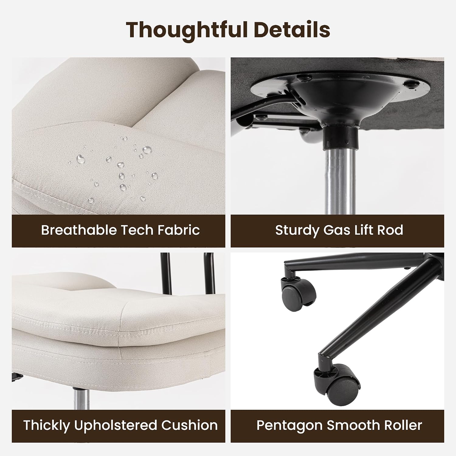COSIEST Cross Legged Office Chair with Wheels, Ergonomic Kneeling Chair for Adults, Criss Cross Chair with Wide Seat, 360° Swivel Meditation Yoga Desk Chair, Adjustable Height, White