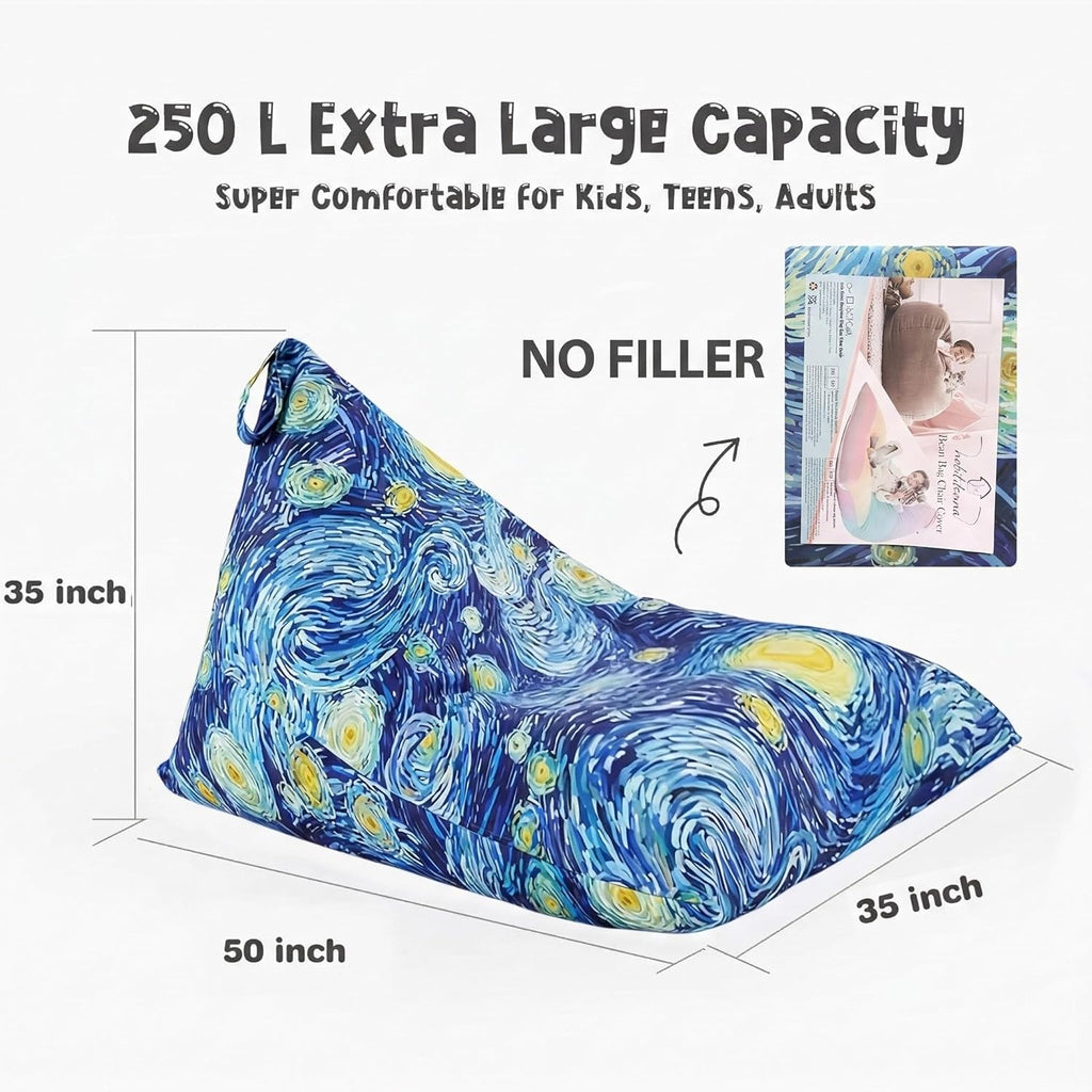 Stuffed Animal Storage Bean Bag Chair Cover for Kids Teens (No Filler) 250L Washable Large Beanbag Cover for Kids' Room Organizing Plush Toys or Home Living Room Textile,Starry Night
