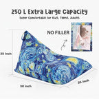 Stuffed Animal Storage Bean Bag Chair Cover for Kids Teens (No Filler) 250L Washable Large Beanbag Cover for Kids' Room Organizing Plush Toys or Home Living Room Textile,Starry Night