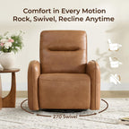CHITA Faux Leather Power Recliner Chair, Swivel Glider Recliner for Adults, Nursery Rocking Chair with USB & Type-C Charging for Living Room, Bedroom, Camel