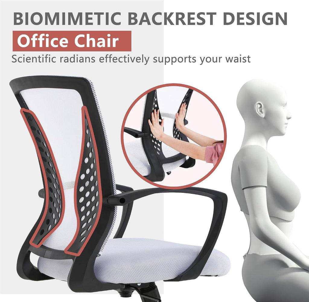 PayLessHere Office Computer Gaming Chair Ergonomic Mesh Desk Chair Adjustable Video Game Chairs with 360 Degrees Swivel Wheels Armrest Lumbar Support for Home Office,White
