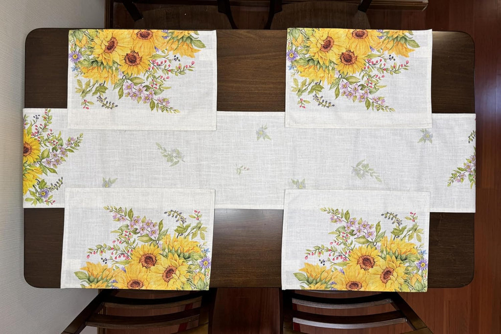 Sunflower Placemats Set of 4, 18"x13" Linen Look Farmhouse Placemats, Washable Heat Resistant Table Placemats for Kitchen, Dining Room, Outdoor Patio