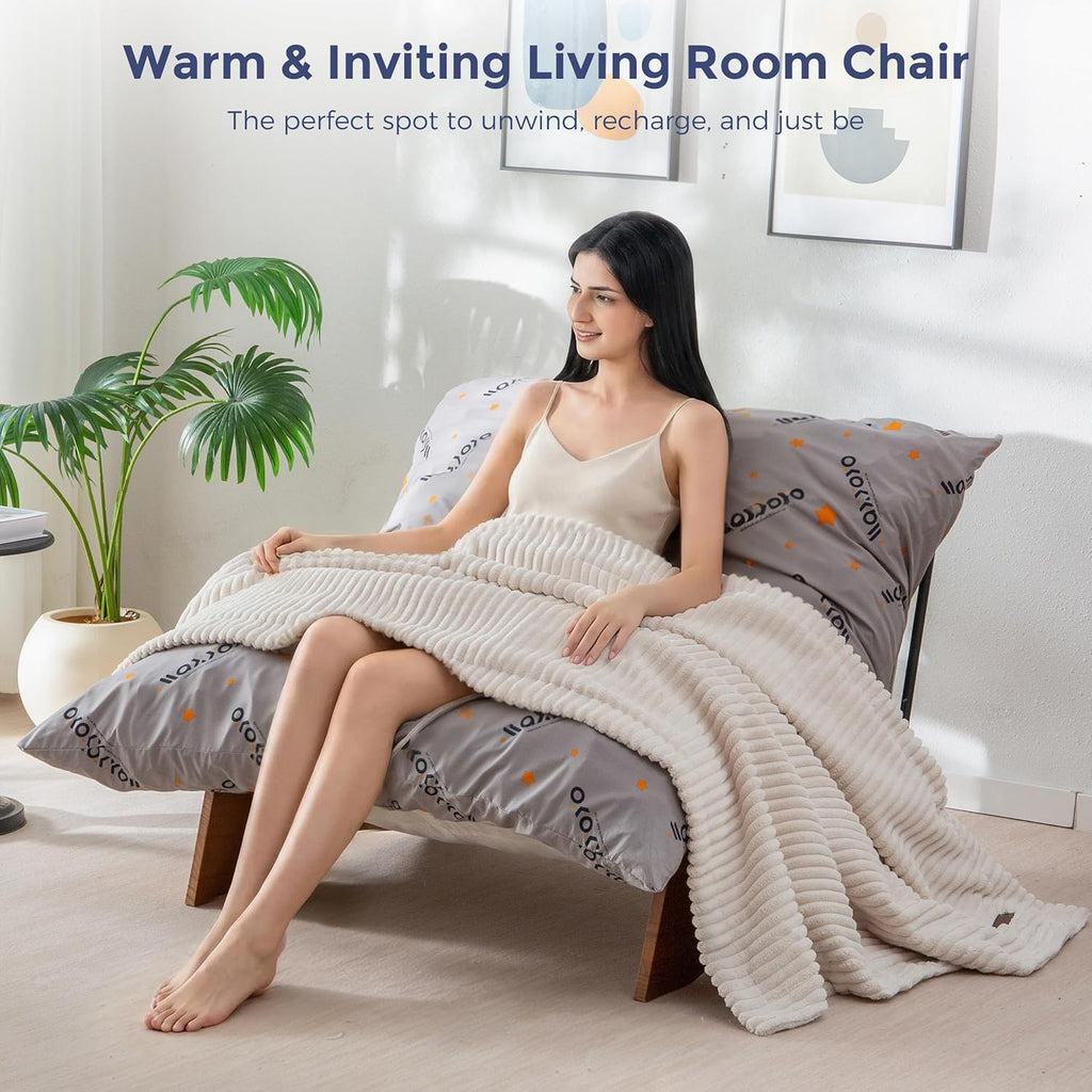 MAXYOYO Adjustable Living Room Chair, Convertible Bean Bag Chair & Recliner with Frame, Removable Cushion Floor Sofa Corded Fabric, Soft Upholstered Lounge for Bedroom, Dorm, Beige