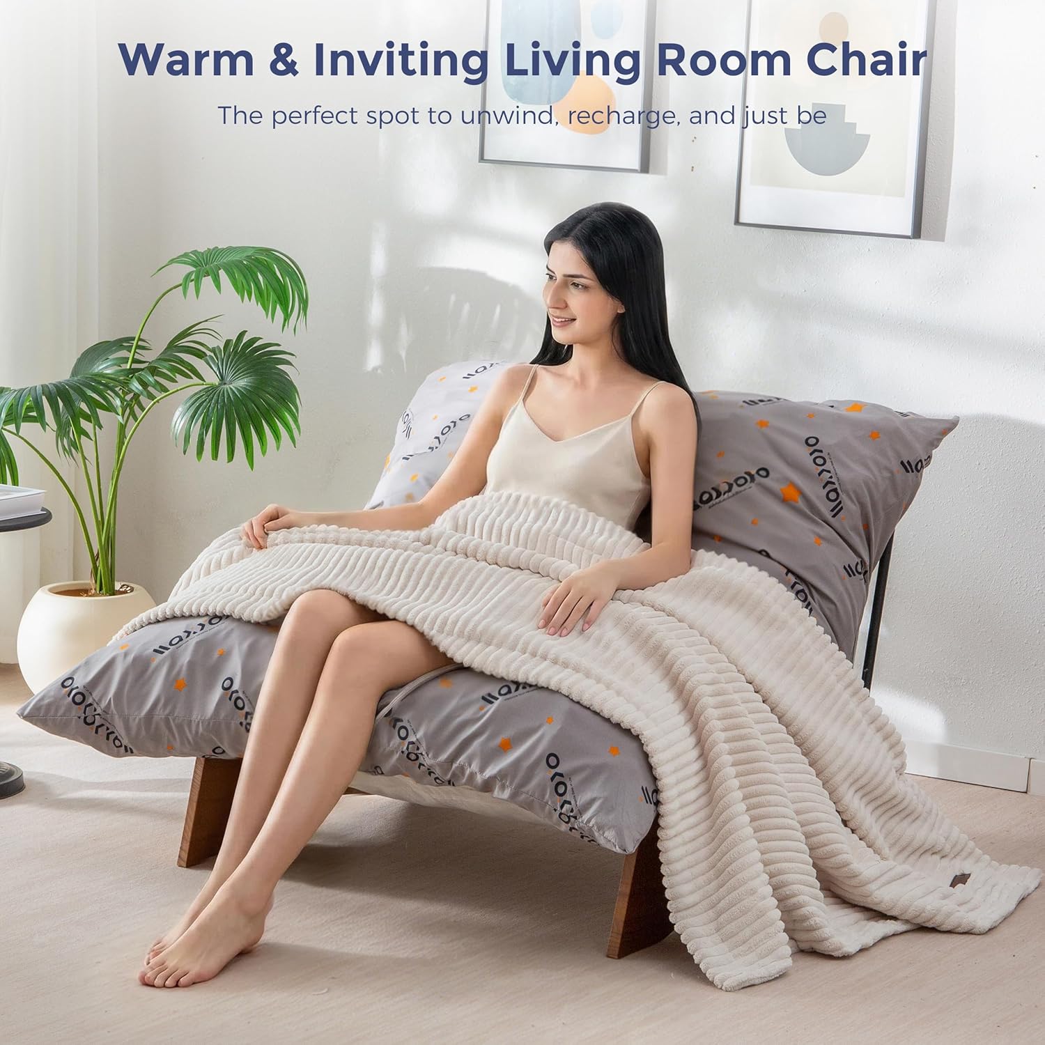 MAXYOYO Adjustable Living Room Chair, Convertible Bean Bag Chair & Recliner with Frame, Removable Cushion Floor Sofa Corded Fabric, Soft Upholstered Lounge for Bedroom, Dorm, Beige
