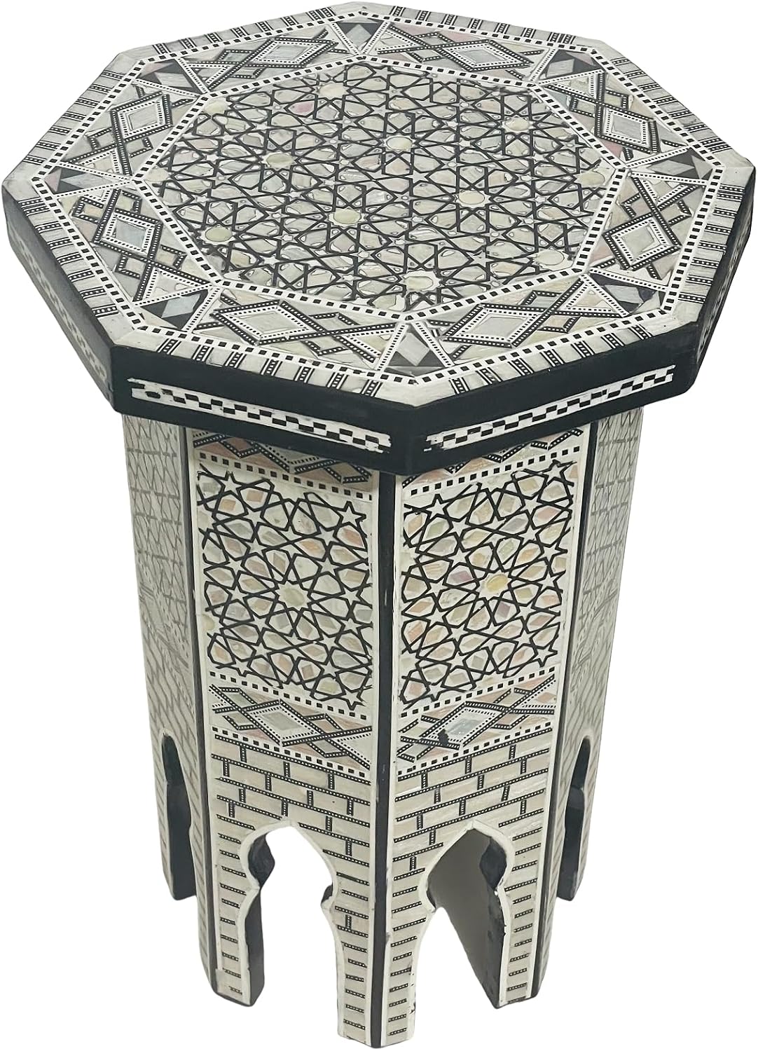 Morrocan Table Design Mother of Pearl Inlaid,Arabic Side Corner cofee Table for Living Room (Classic A)