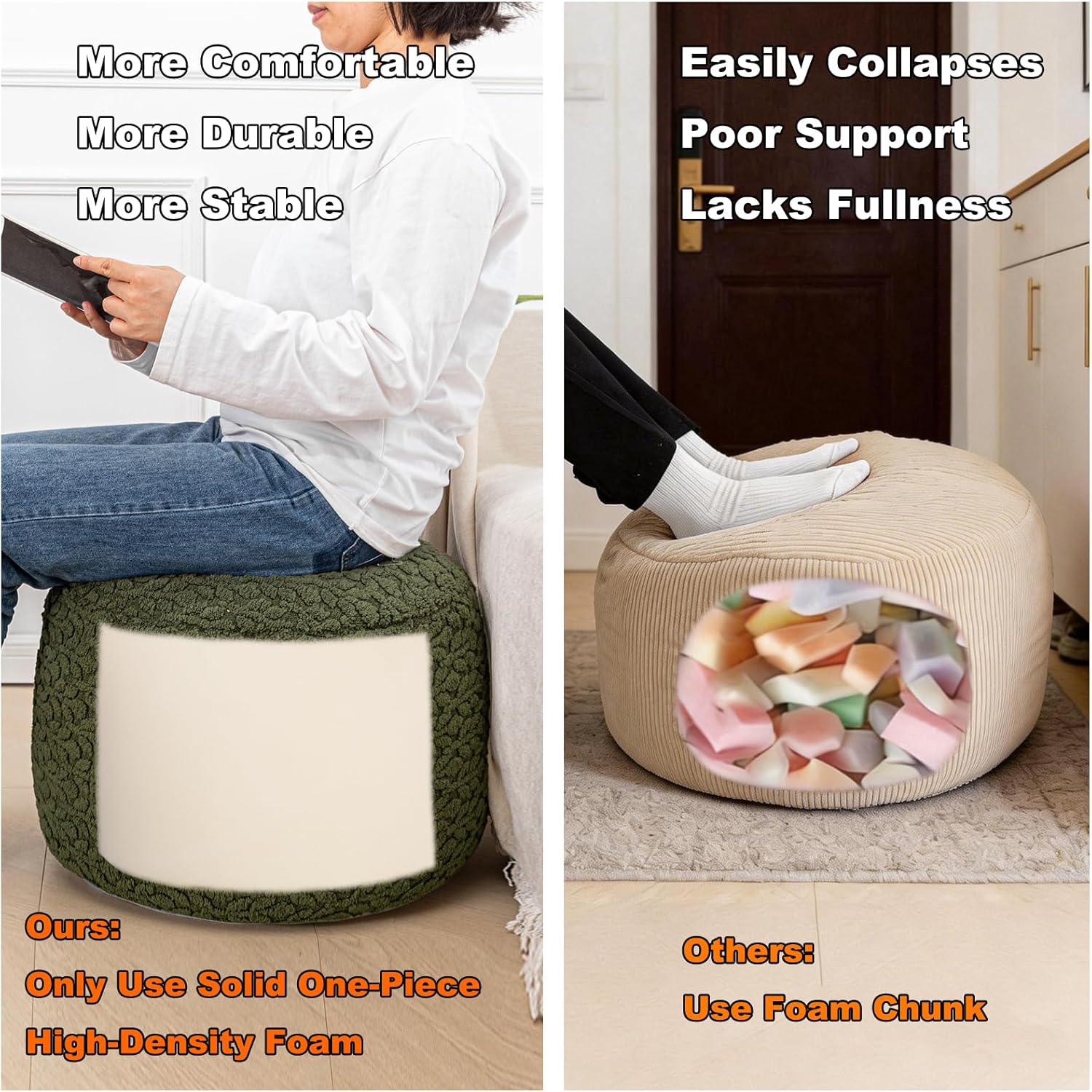 Round Pouf Ottoman 20 x 20 x 14 Inches Boho Poof Home Decor Floor Pouffe Ottoman Foot Rest for Couch Sofa Bean Bag Chairs Living Room Bedroom (Forest Green)