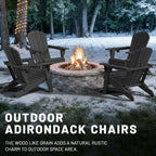 PLUUV Folding Adirondack Chair Set of 2, Easy Storage Space Saving, 380 LBS Capacity Weather Resistant HDPE with Two-Cup Holder for Outdoor Patio Fire Pit Gathering, Black