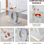 7 Piece Marble Dining Table Set for 6,Counter Height Dining Table Set,63" Dining Room Table with 6 Light Grey Leather Barstools,Bar Height Table and Chairs Ideal for Pub Kitchen
